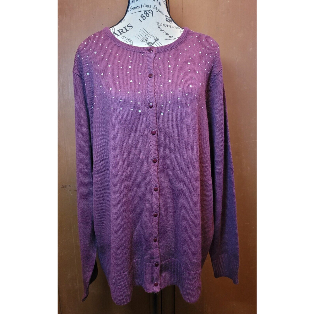 Blair Plus Sz L Women's Maroon Rhinestone Studded Caridgan Sweater Full Button